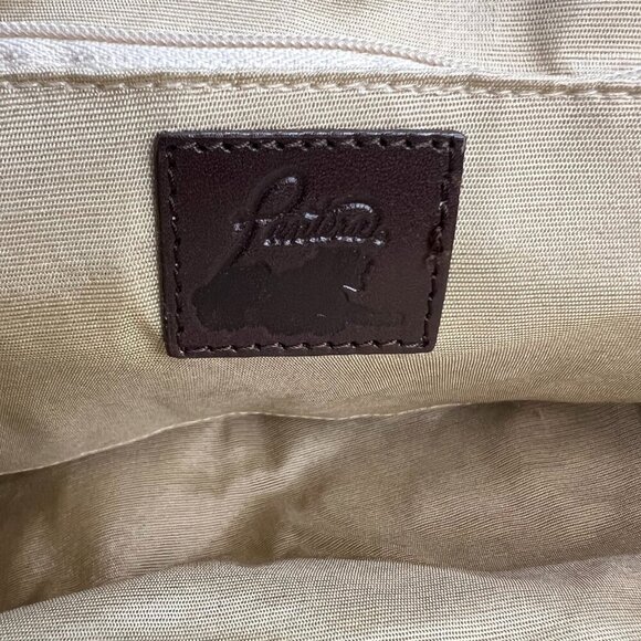 Pantera International Corp Bowling Tote Bag Shoulder Beige Canvas Brown Leather - Picture 11 of 14